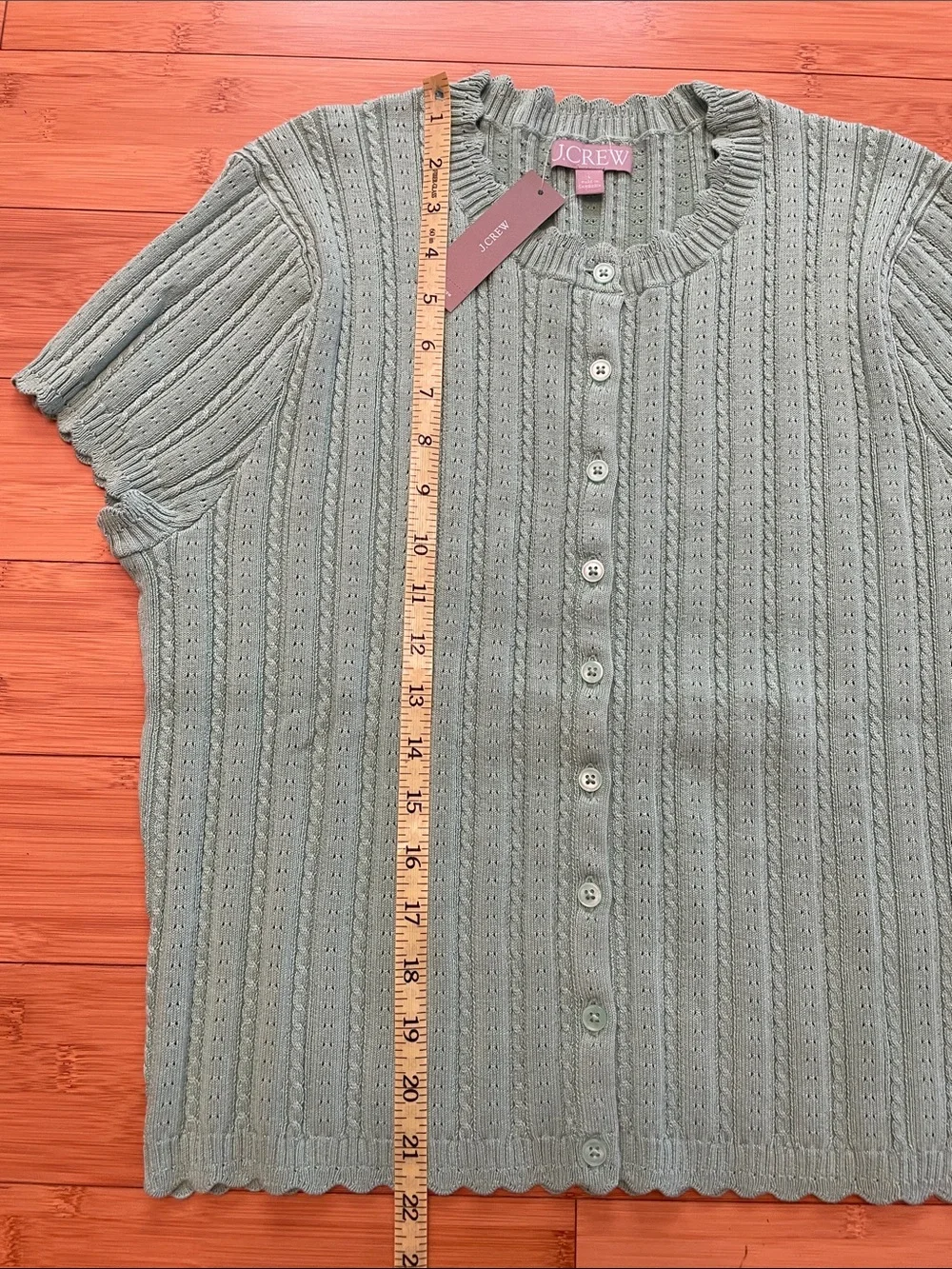 J. Crew Jackie Pointelle Cardigan Large Matcha Macaron Green Short Sleeve